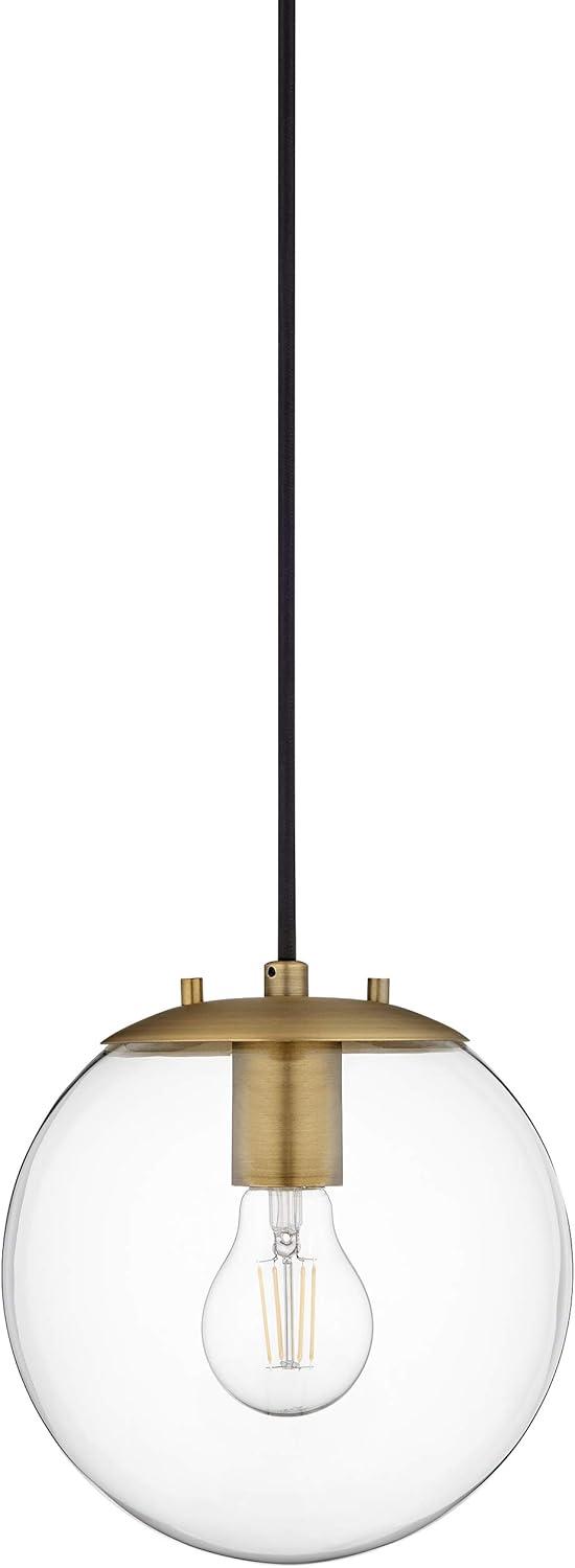 Linea di Liara Sferra Modern Large Glass Pendant Light Kitchen Island Brass Pendant Lighting Smoked Glass Globe Pendant Light Mid Century Hanging Light Fixture, LED Bulb Included, UL Listed