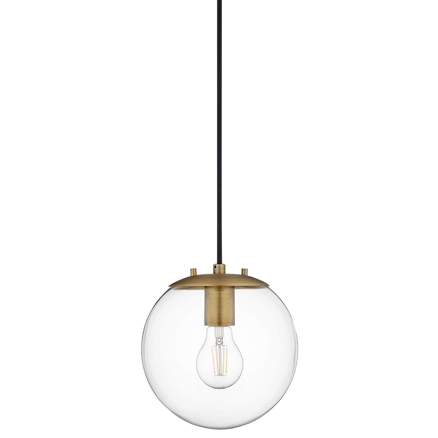 Linea di Liara Sferra Modern Large Glass Pendant Light Kitchen Island Brass Pendant Lighting Smoked Glass Globe Pendant Light Mid Century Hanging Light Fixture, LED Bulb Included, UL Listed