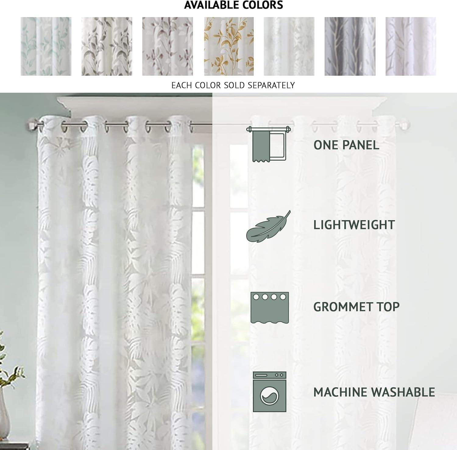 Silver Sheer Bird Design Grommet Window Curtain Panel