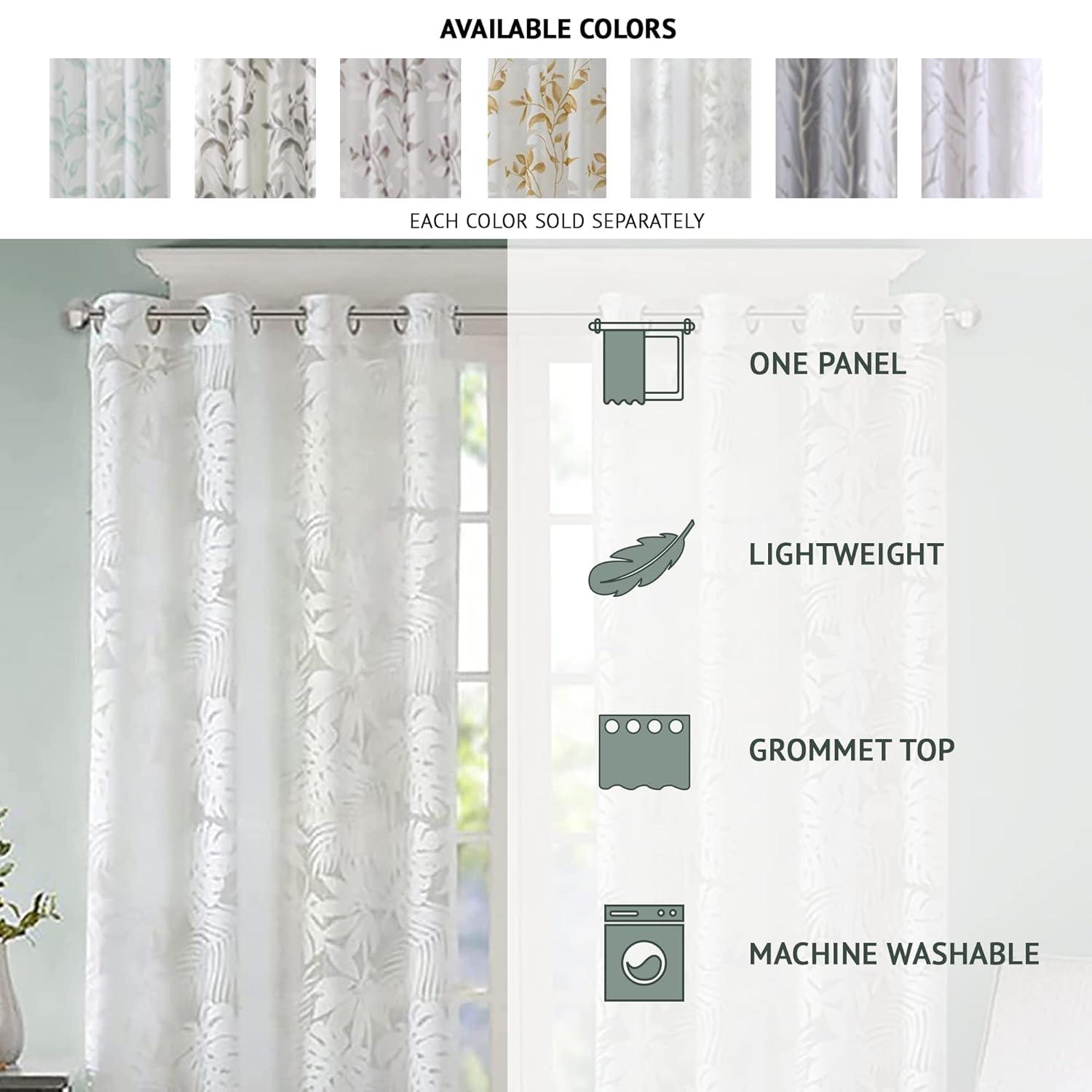 Madison Park Cecily Floral Printed Burnout Sheer Grommet Single Curtain Panel