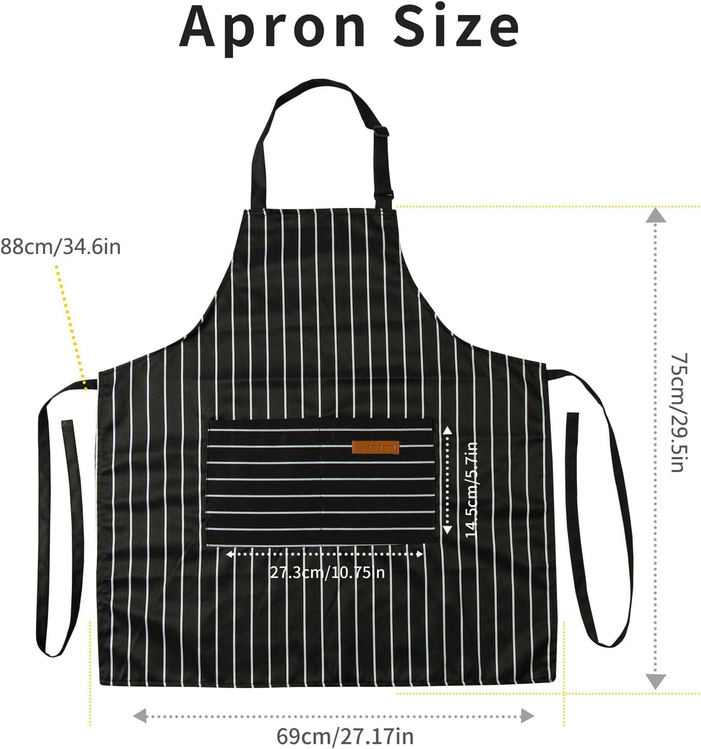 Tosewever 2 Pieces Kitchen Cooking Aprons, Cotton Polyester Blend Adjustable Bib Aprons with 2 Pockets for Women Men Chef Chef (Navy/Black Stripes, 2)