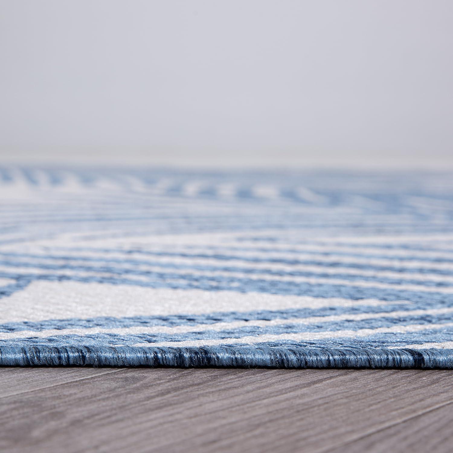 World Rug Gallery Contemporary Distressed Leaves Textured Flat Weave Indoor/Outdoor Area Rug - BLUE 5' X 7'
