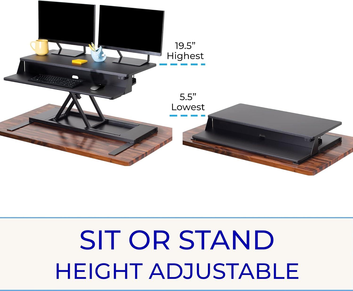 FlexPro Premier Electric Standing Desk Converter – 36" Sit to Stand Workstation – Black – Stand Steady