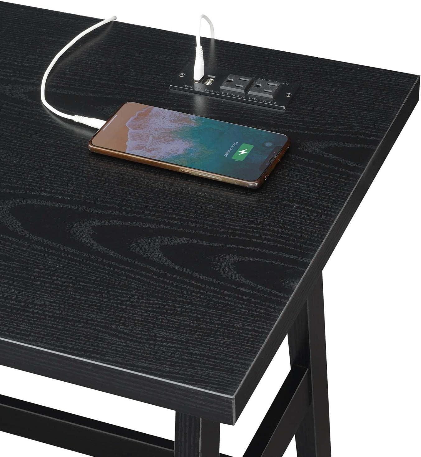 Modern Black Wood Desk with USB Charging Station, 47" Length