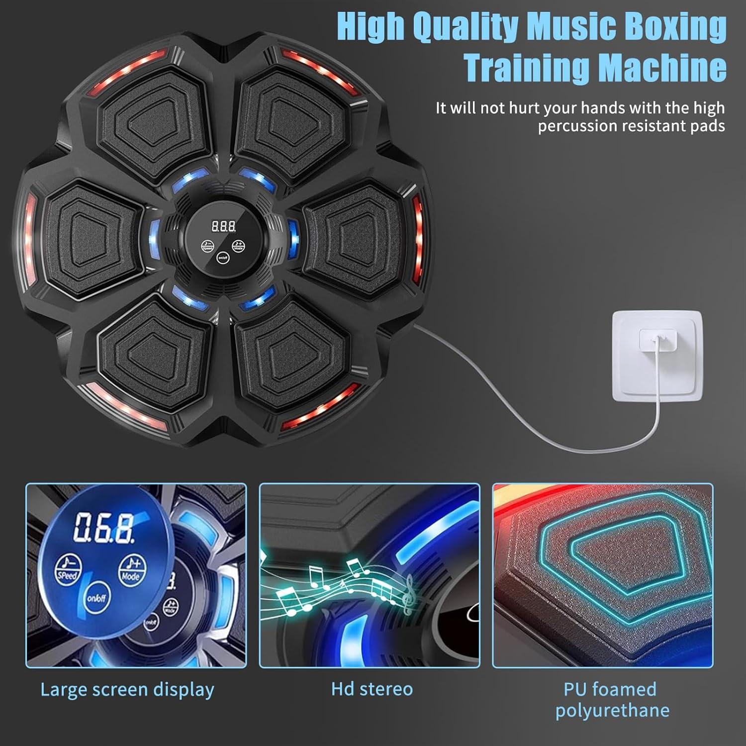 Music Boxing Machine for Adults : Smart Bluetooth Wall Mounted Punching Trainer with Gloves - Interactive Boxing Target - Workout Boxing Equipment for Home Gym Office