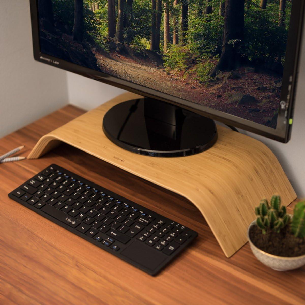 kalibri Wood Monitor Stand Riser - Computer Desk Holder Desktop Dock Wooden Mount Display for PC TV Screen Notebook Laptop - Bamboo