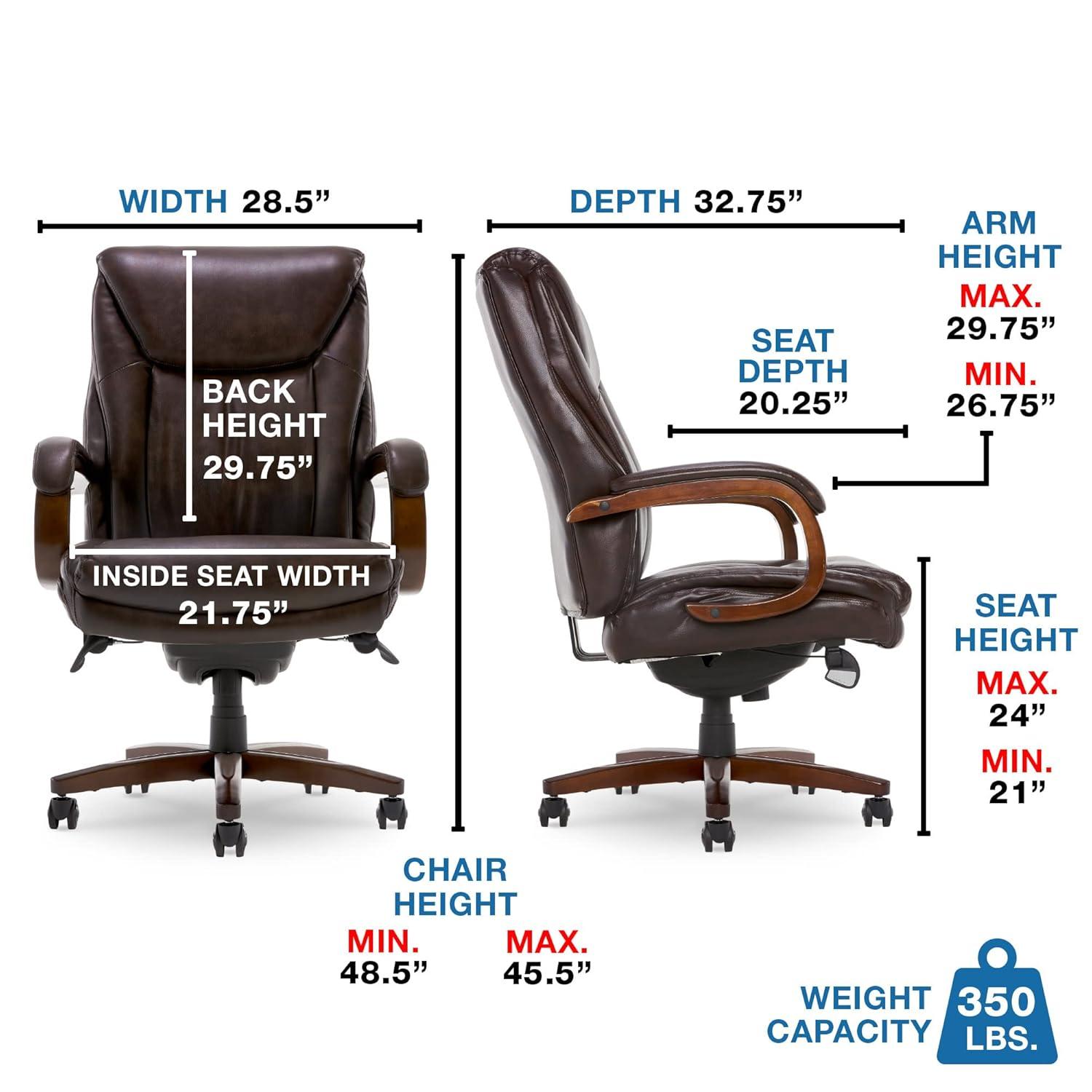 La-Z-Boy La-Z-Boy Edmonton Big & Tall Executive Office Chair, ComfortCore with Memory Foam Cushions, Real Wood Arms and Base, Waterfall Seat Edge, Bonded Leather
