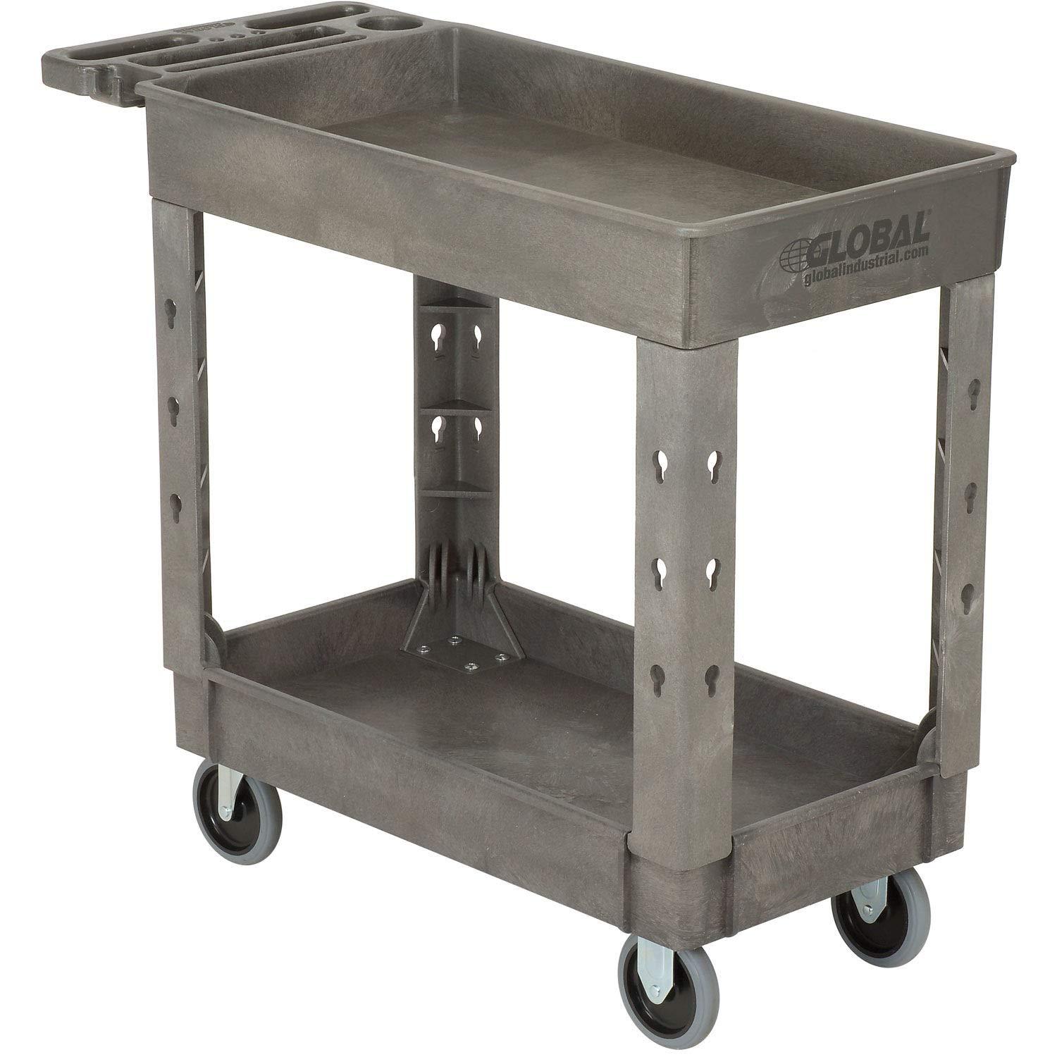 Strength Plastic 2 Flat Shelf Service & Utility Cart, 38 x 17.5, 5 in. Rubber Casters - Gray