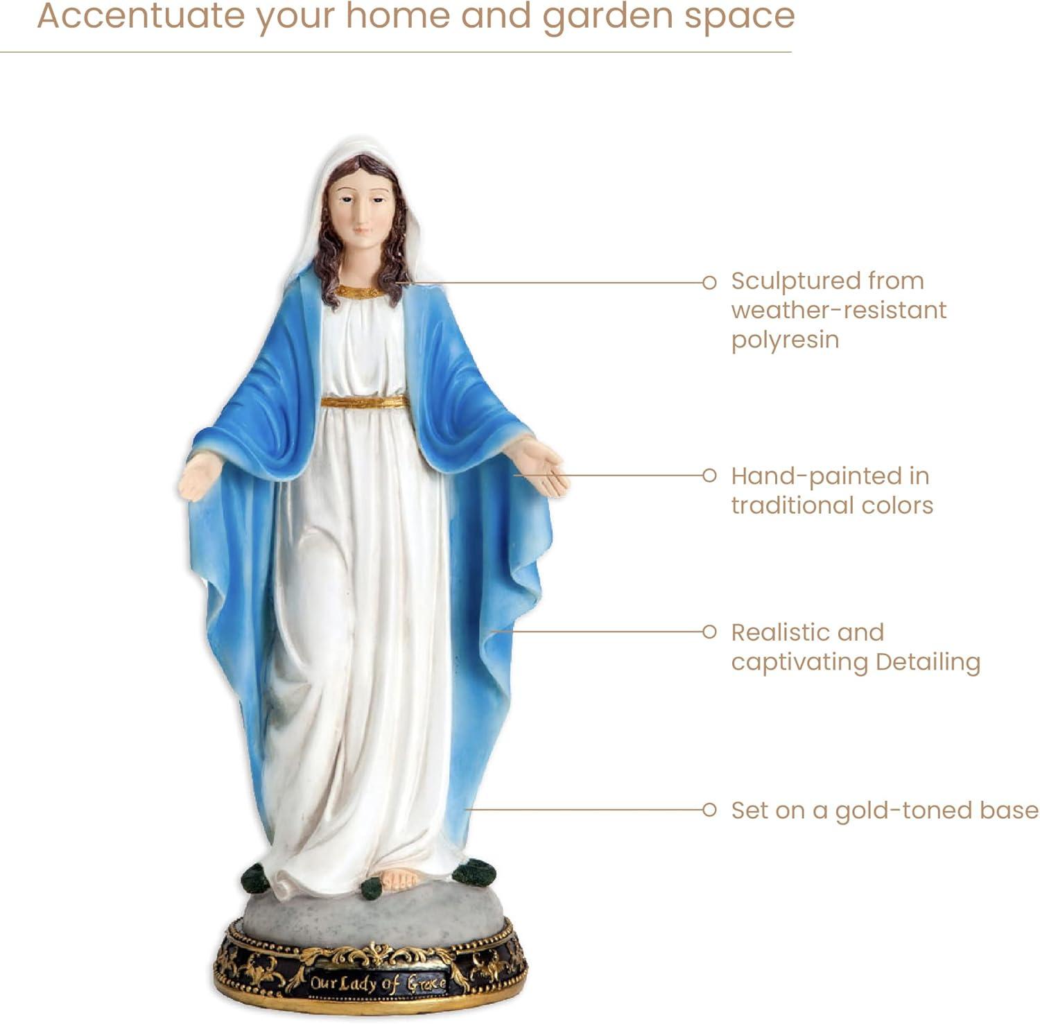 Bits and Pieces- 16 Inches Tall - Our Lady of Grace Sculpture for Your Garden, Lawn or Patio - Durable Weather Resistant and Hand-Painted Polyresin Statue