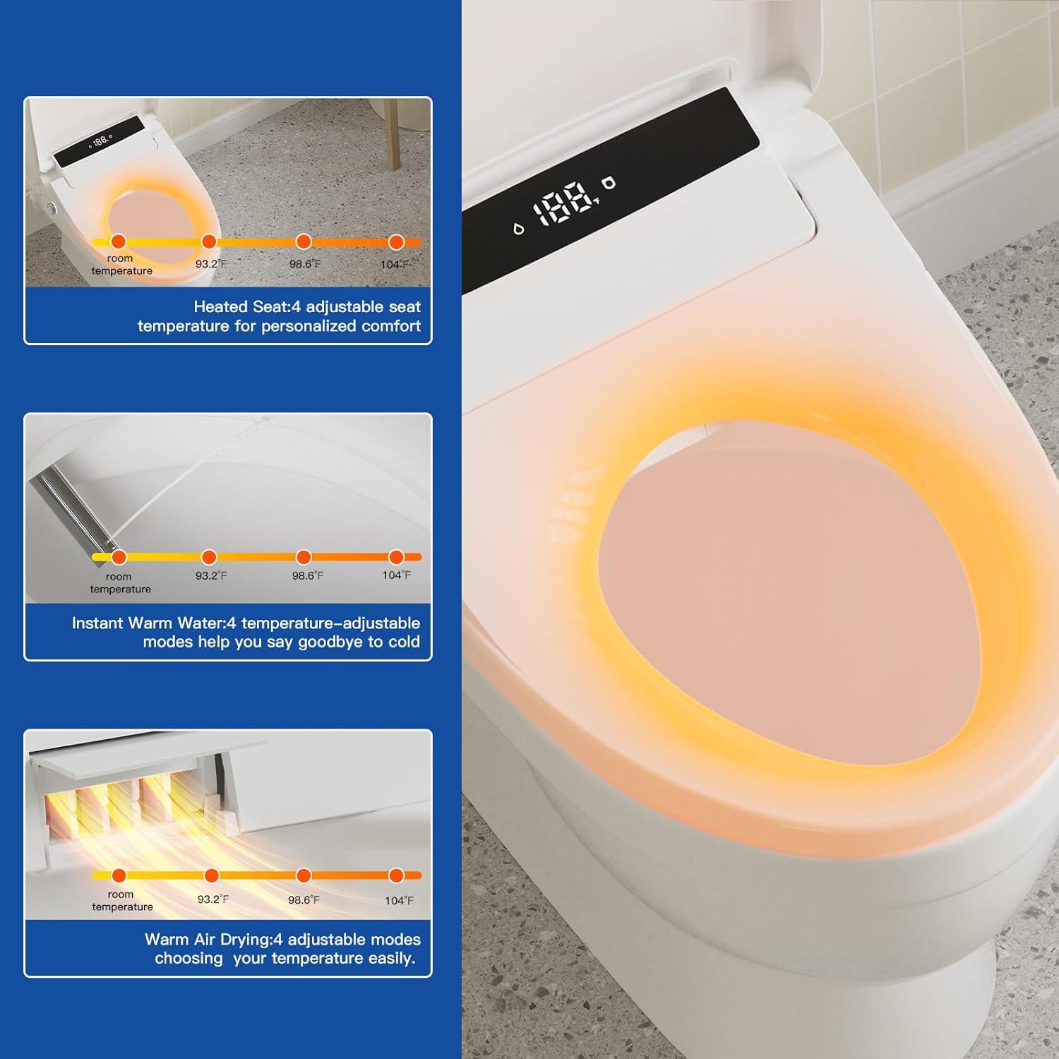 White Heated Electric Bidet Toilet Seat with Stainless Steel Nozzle