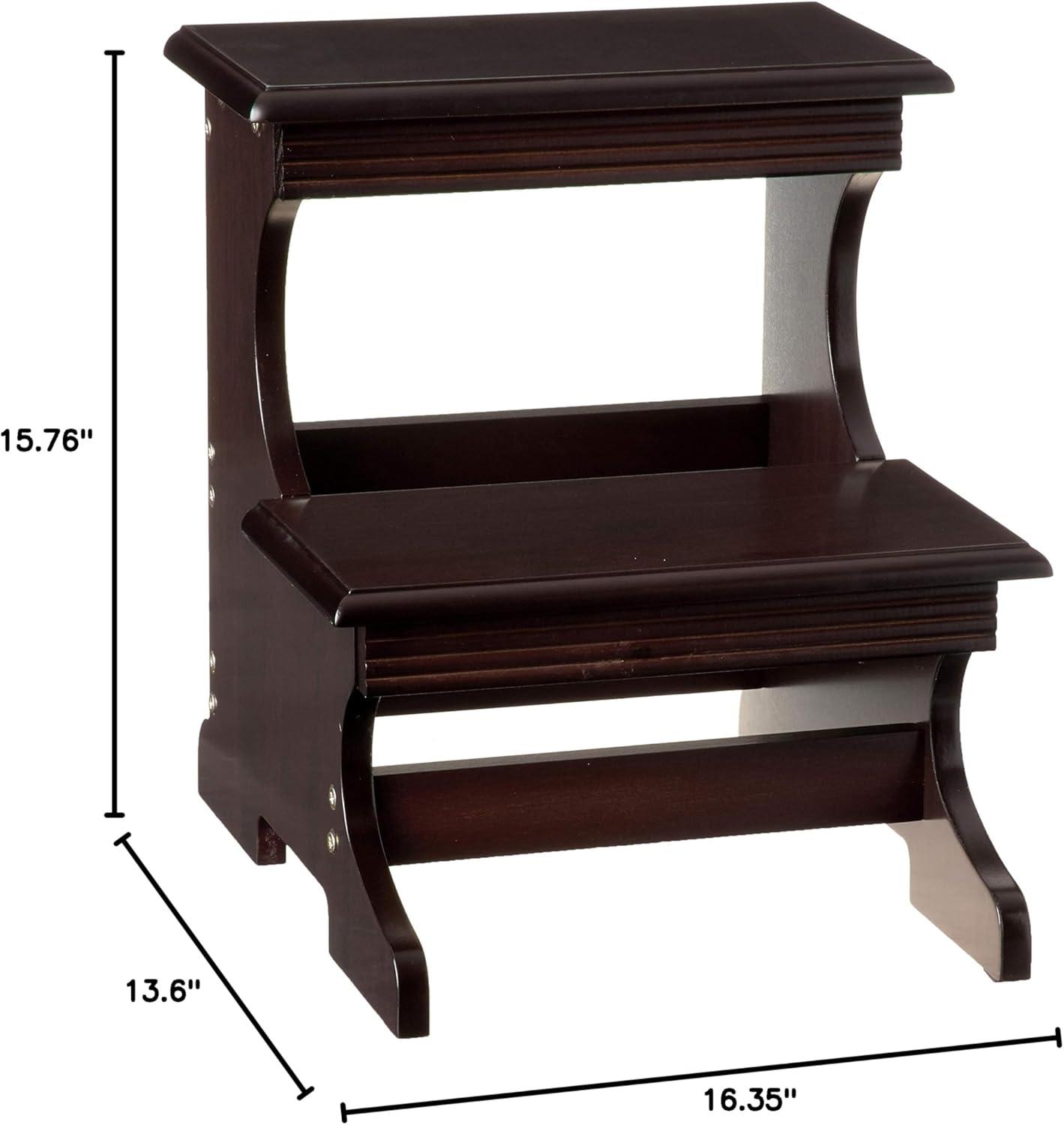 Dark Walnut Heavy Duty 2-Step Wooden Step Stool