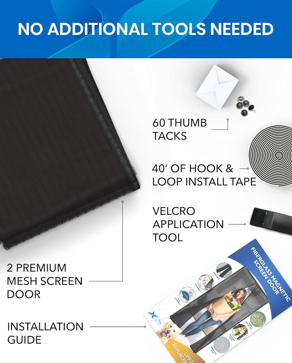 Easy Install Upgraded Magnetic Screen Door Mesh 38”x82” – Strong Magnets, Pet Tested, Keeps Bugs Out