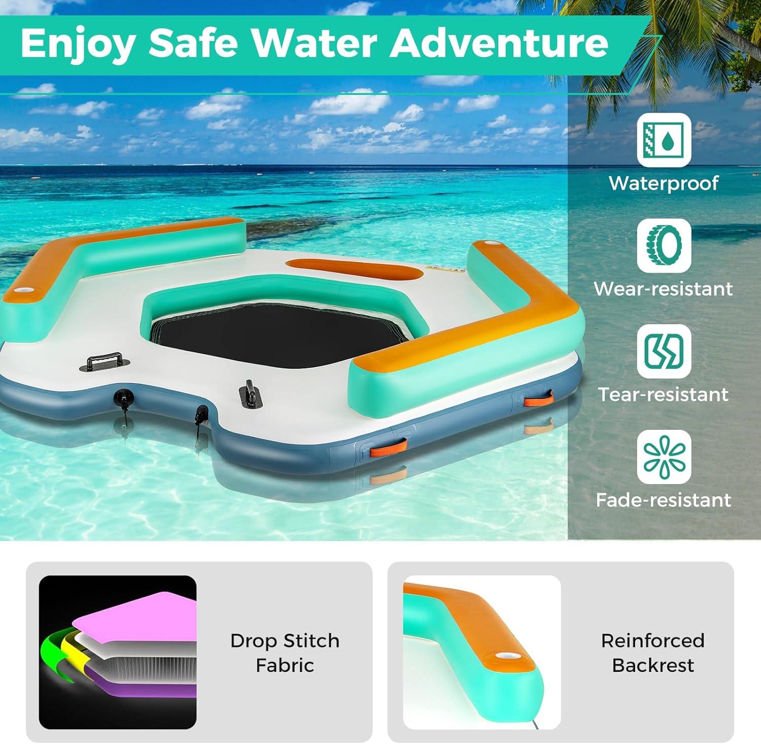Goplus 8.7 ft Inflatable Floating Dock with Detachable Ladder Mesh Swim Lounge Beach