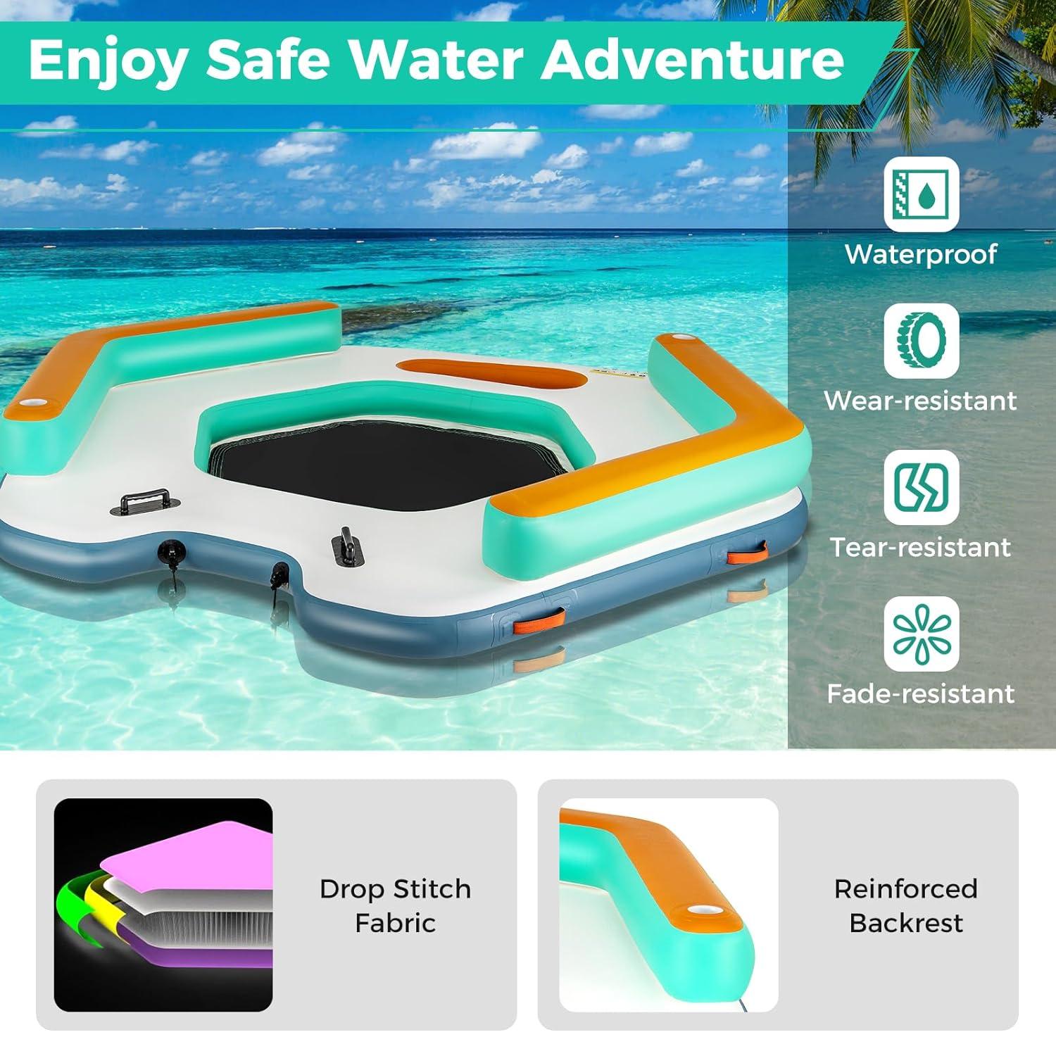 Goplus 8.7 ft Inflatable Floating Dock with Detachable Ladder Mesh Swim Lounge Beach