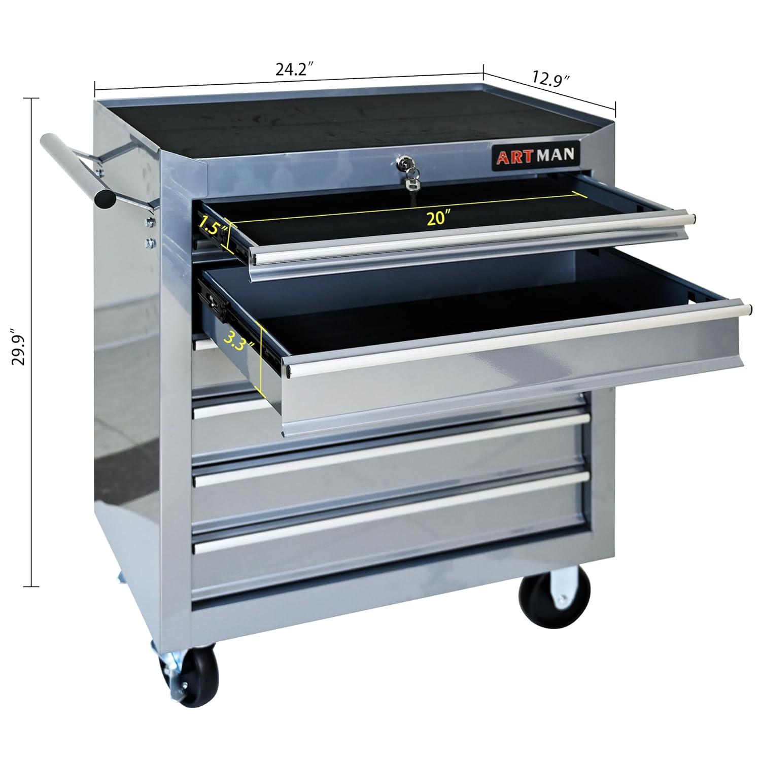 7 Drawers Tool Cart on Wheels,Multifunctional Rolling Tool Chest Tool Storage,Drawers Rolling Tool Trolley Organizer Tool Case for Garage, Warehouse, Workshop, Repair Shop (Silver)