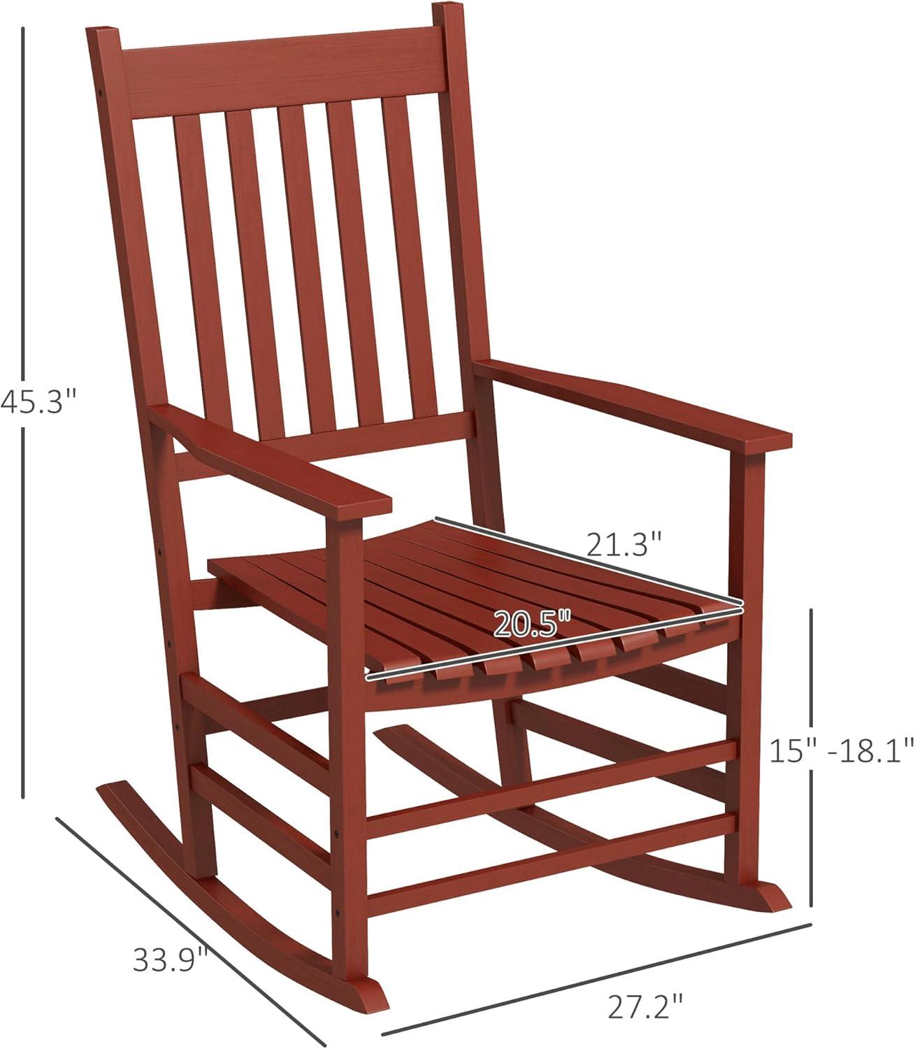 Outsunny Outdoor Rocking Chair Set of 2, Patio Rocking Chair with Smooth Curves, High Density Wooden Rockers for Lawn Garden Porch, Supports Up to 350lbs, Wine Red