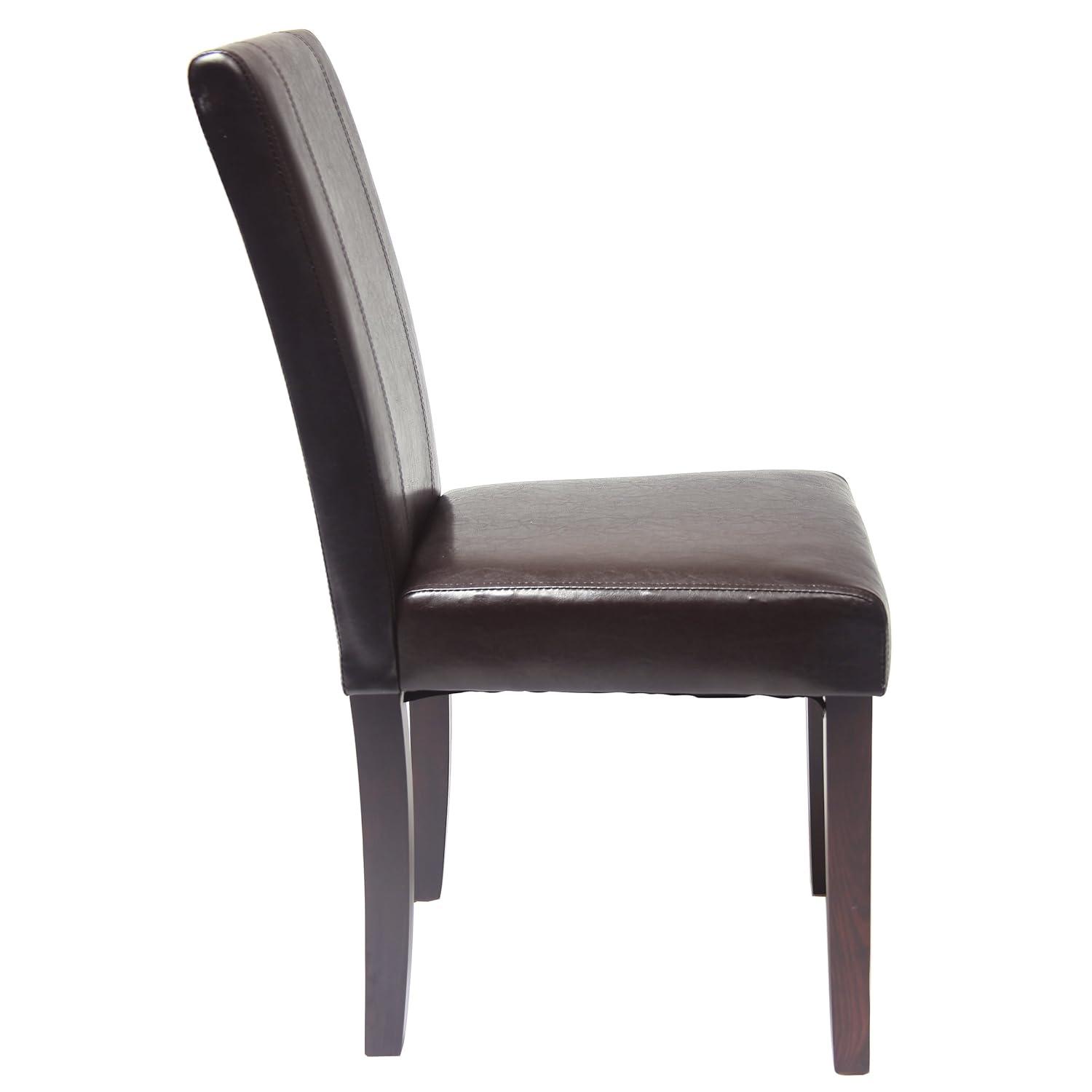 Roundhill Urban Style Solid Wood Faux Leather Parsons Chair, Brown, Set of 2