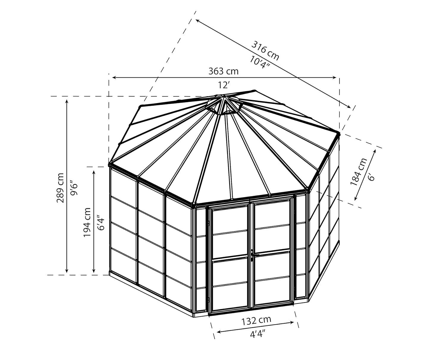 Canopia Palram - Canopia Oasis 12' x 10' Hexagonal Walk-In Hobby Polycarbonate Aluminum Frame Greenhouse Outdoor Living Structure - Gray
