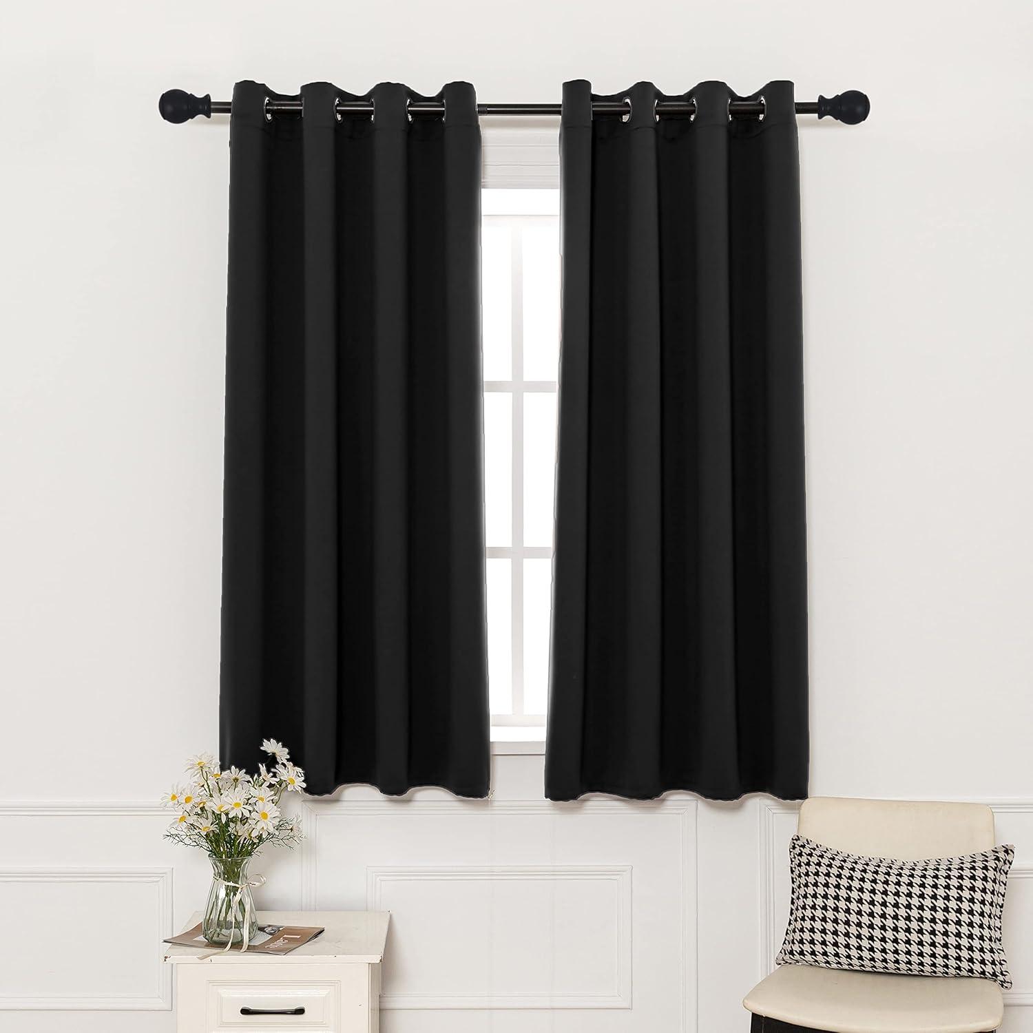 Coodeto Short Blackout Curtains Black, Set of 2, W52 x L63 - Blackout Curtains for Kitchen and Kids Bedroom