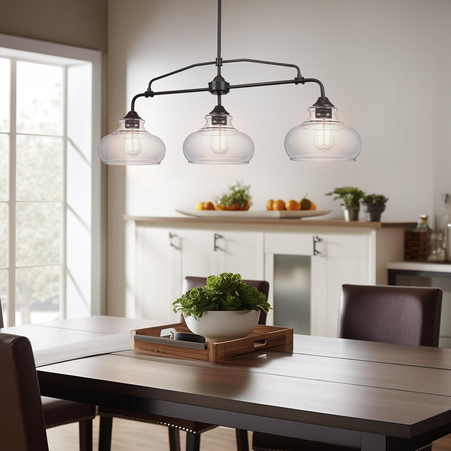 Harlow 38" Oil-Rubbed Bronze Modern Industrial Farmhouse Kitchen Island Light with Clear Glass Shades