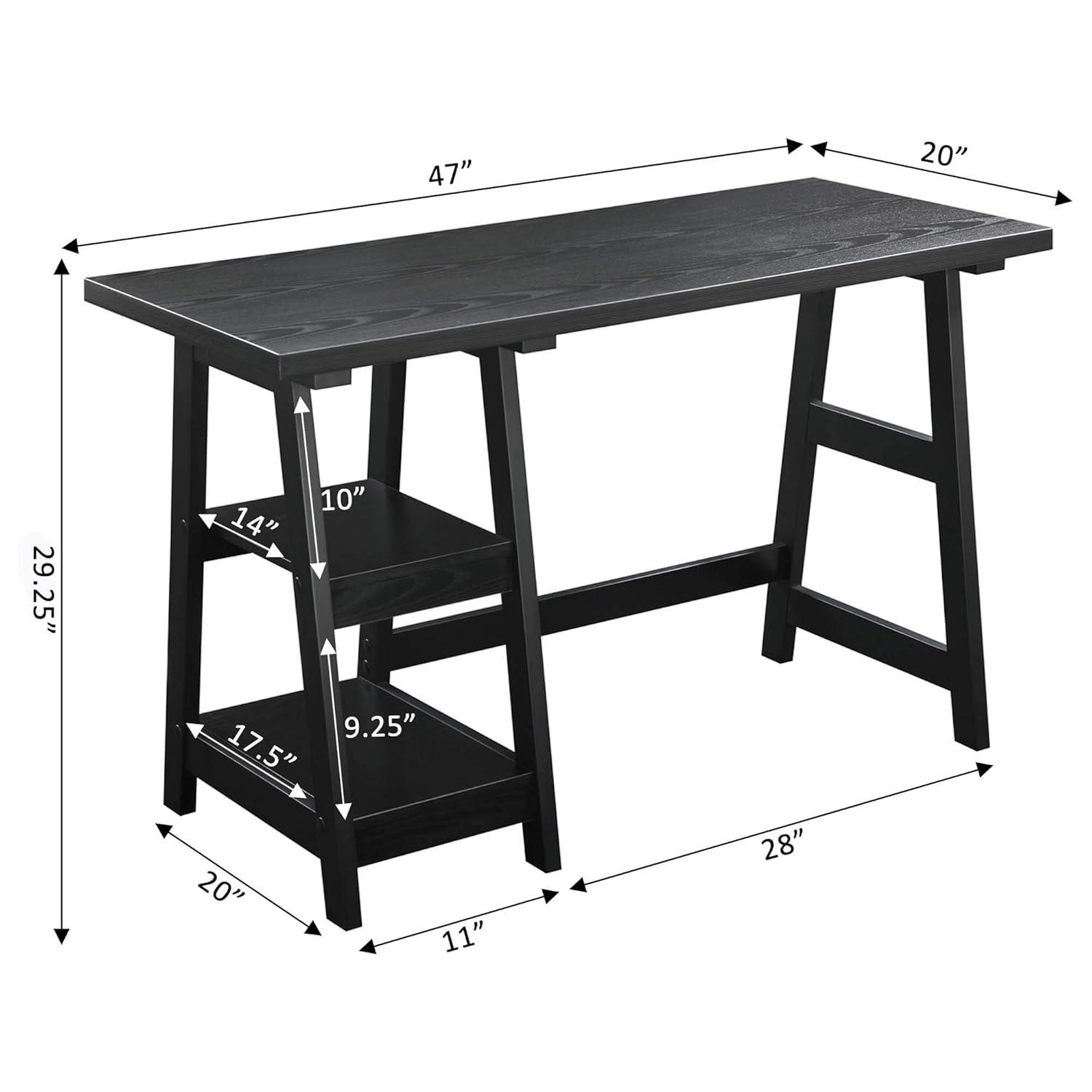 Convenience Concepts Designs2Go 29.25" Tall Trestle Desk with Shelves, Black