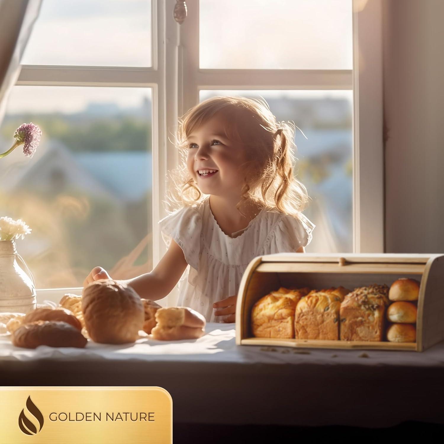 Bamboo Bread Box, Large Wooden Food Keeper for Kitchen Countertop , Storage Bin for Muffins & Bagels by Golden Nature