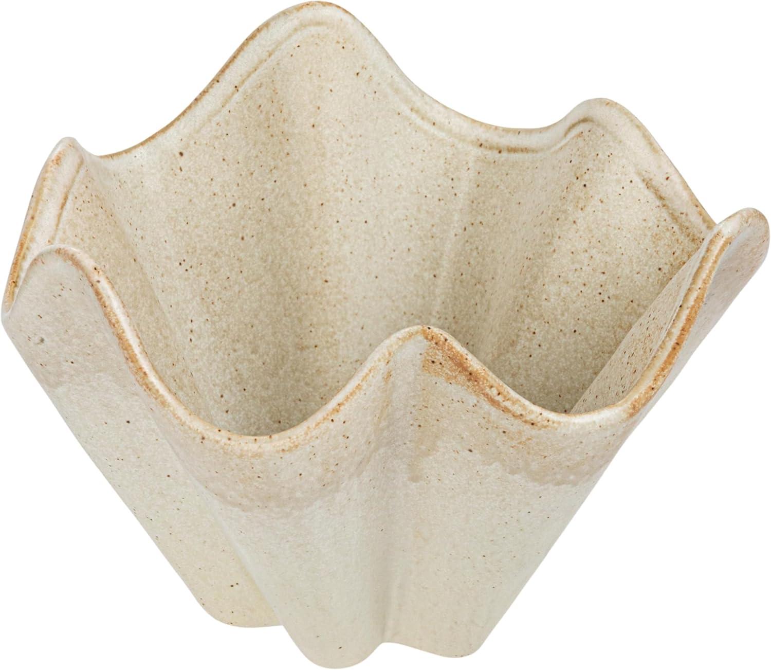 Cream Ceramic Ruffled Stoneware Bowl, 7.5-inch