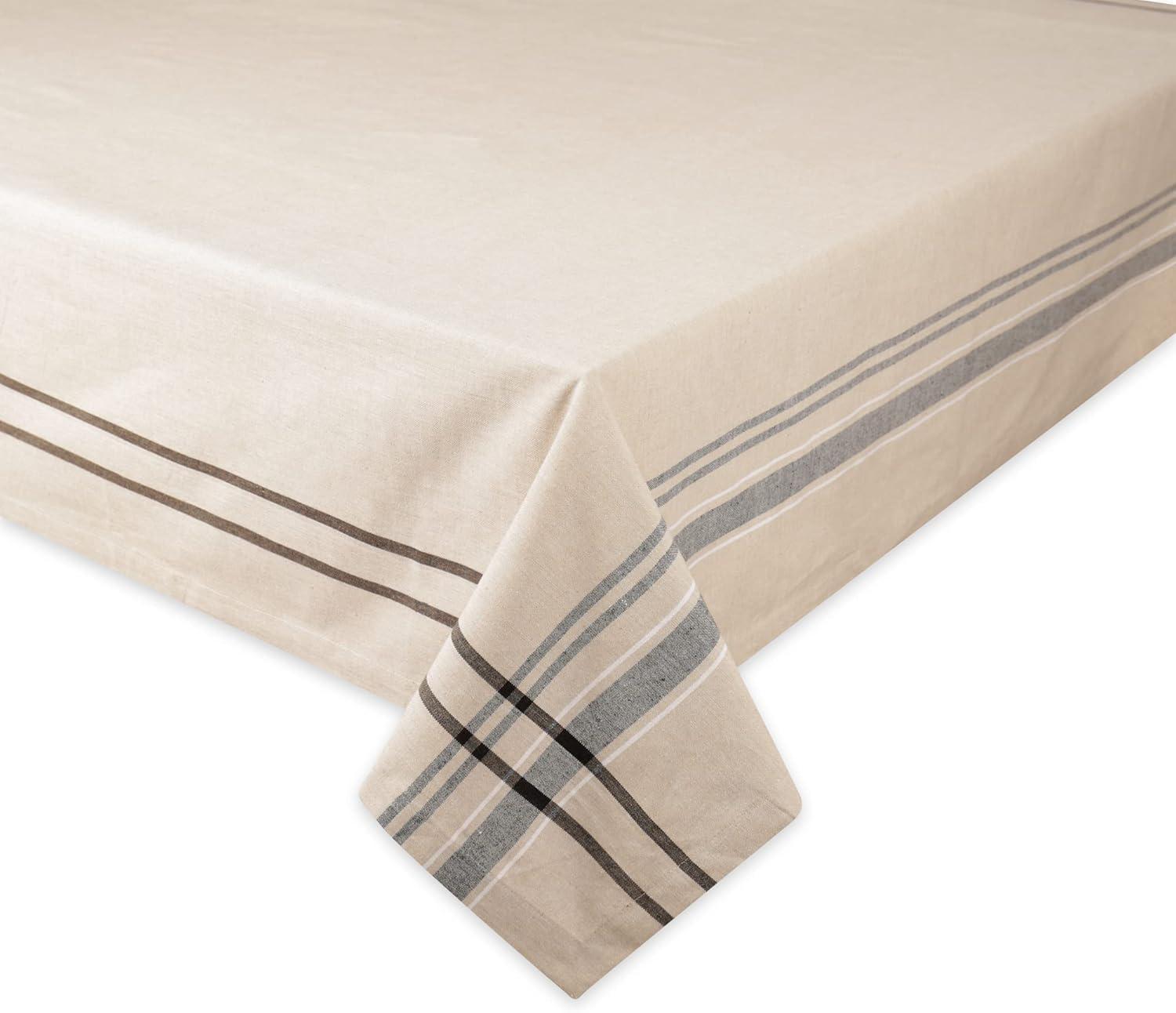 Cream and Taupe Striped Rectangular Cotton Tablecloth