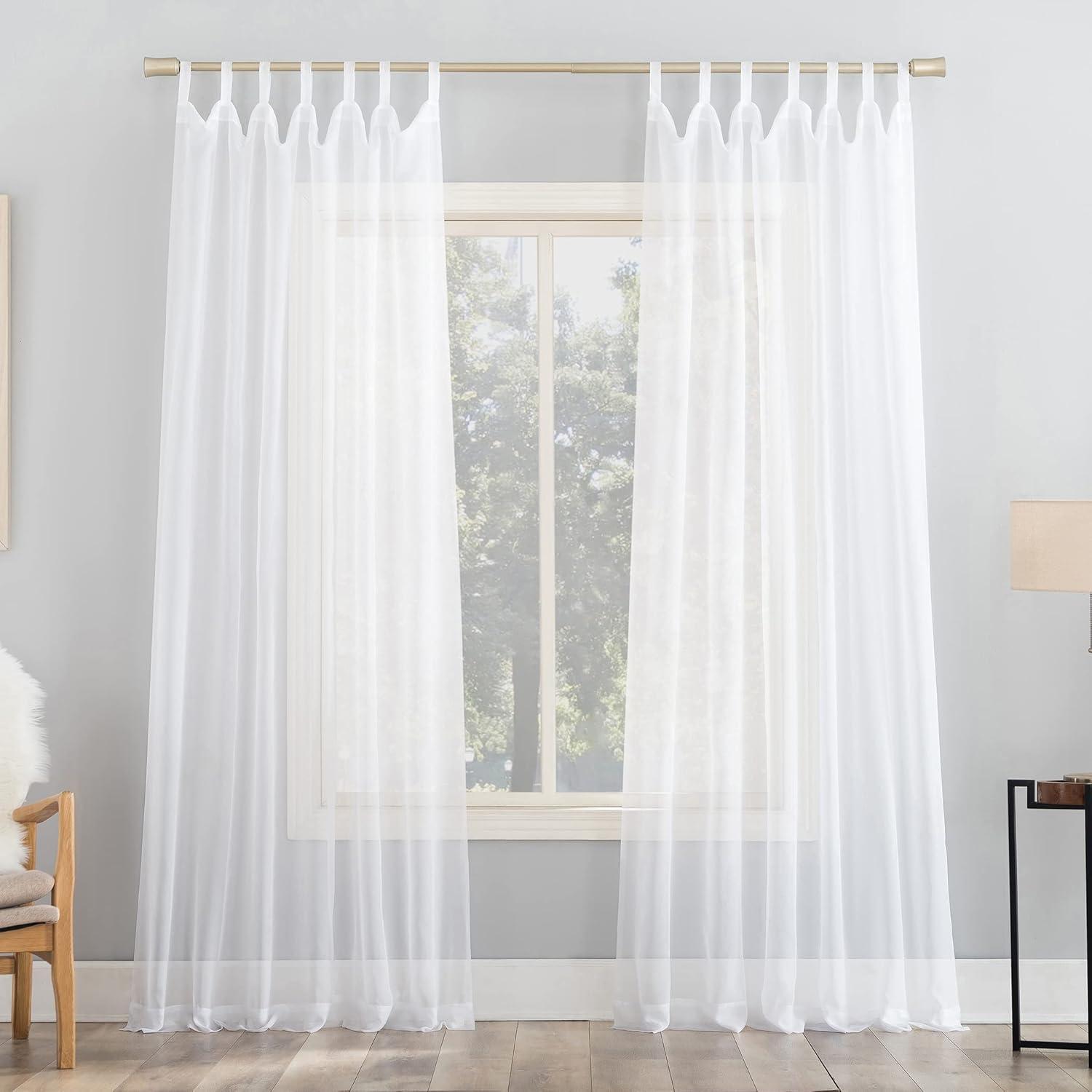 59"x95" No. 918 Sheer Emily Voile Tab Top Curtain Panel White: Sheer Curtain Panels, Machine Washable, Indoor Use