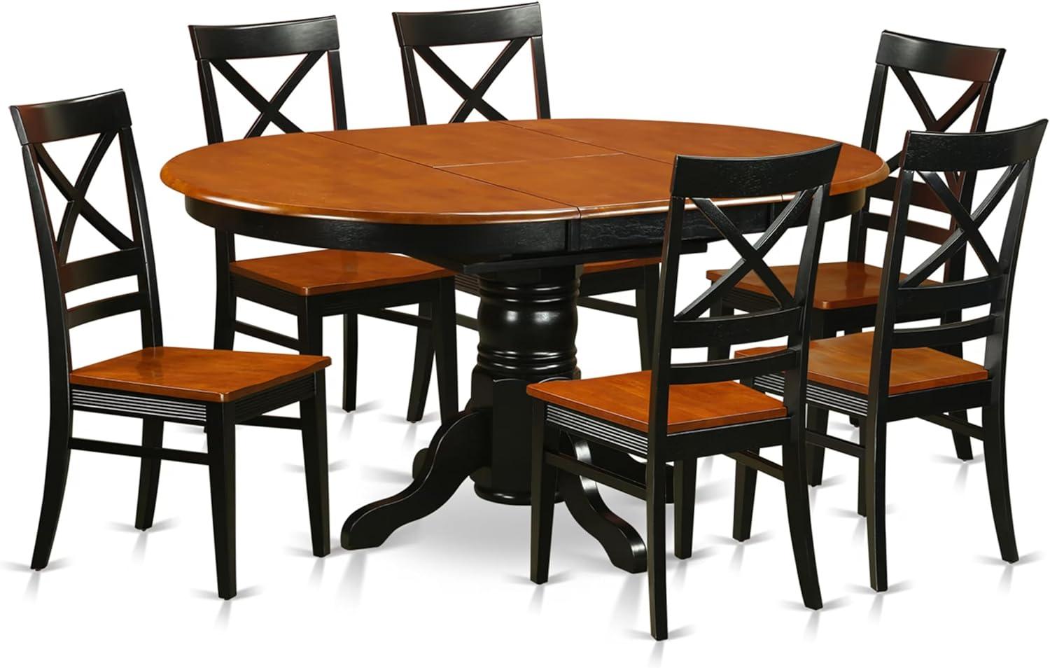 East West Furniture Avon 7 Piece Pedestal Oval Dining Table Set with Quincy Wooden Seat Chairs