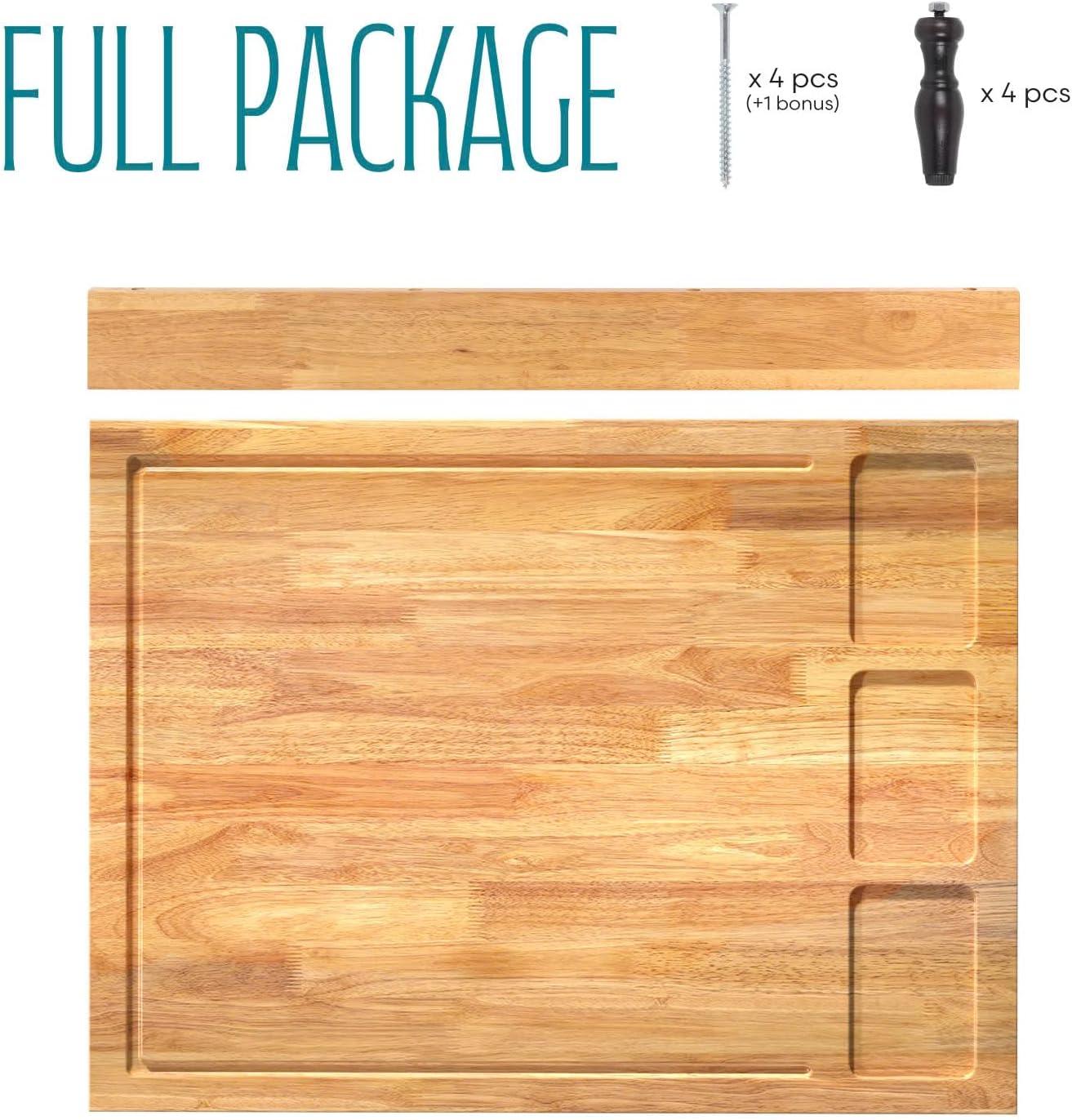 32x23.5inches Extra Large Solid Wooden Cutting Board and Stovetop Cover, 2 in 1 Stove Top Cover Chopping Board with Detachable Legs and Juice Groove, Sink Cover Board for Restaurant Kitchen Countertop