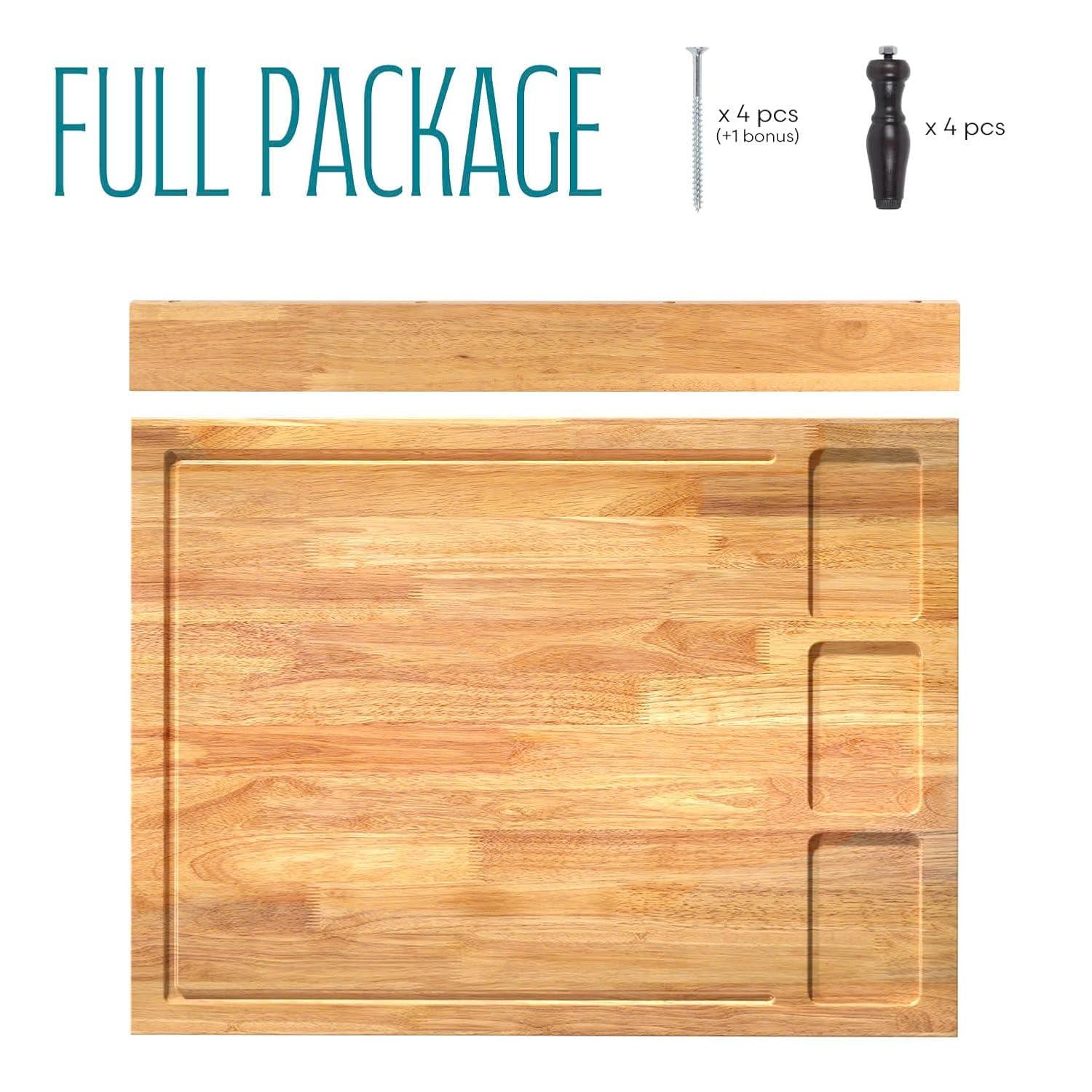 32x23.5inches Extra Large Solid Wooden Cutting Board and Stovetop Cover, 2 in 1 Stove Top Cover Chopping Board with Detachable Legs and Juice Groove, Sink Cover Board for Restaurant Kitchen Countertop