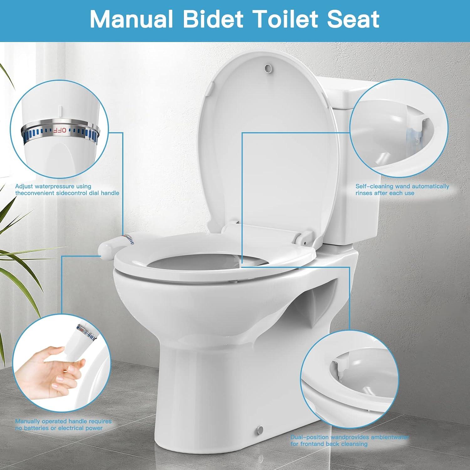 GymChoice Bidet Toilet Seat,Round Non-Electric Bidet Attachment for Toilet with Self Cleaning Nozzles,Slow Close Toilet Seat,Quick Release ,Feminine Cleaning Easy to Install Bidet 17" Quiet Close