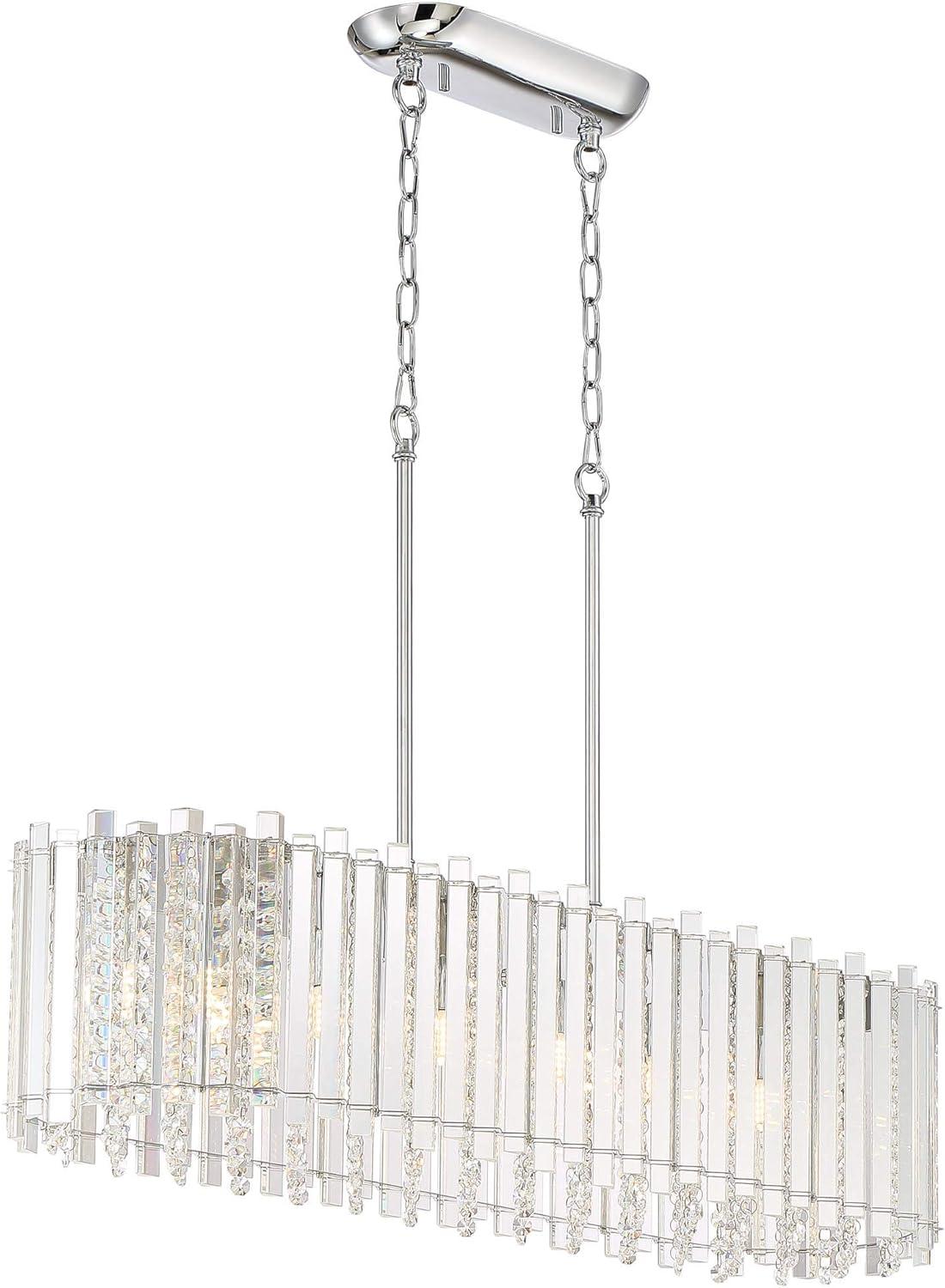 Possini Euro Design Mirabell Chrome Linear Island Pendant Chandelier 34" Wide Modern LED Clear Glass Crystal 6-Light Fixture for Dining Room Kitchen