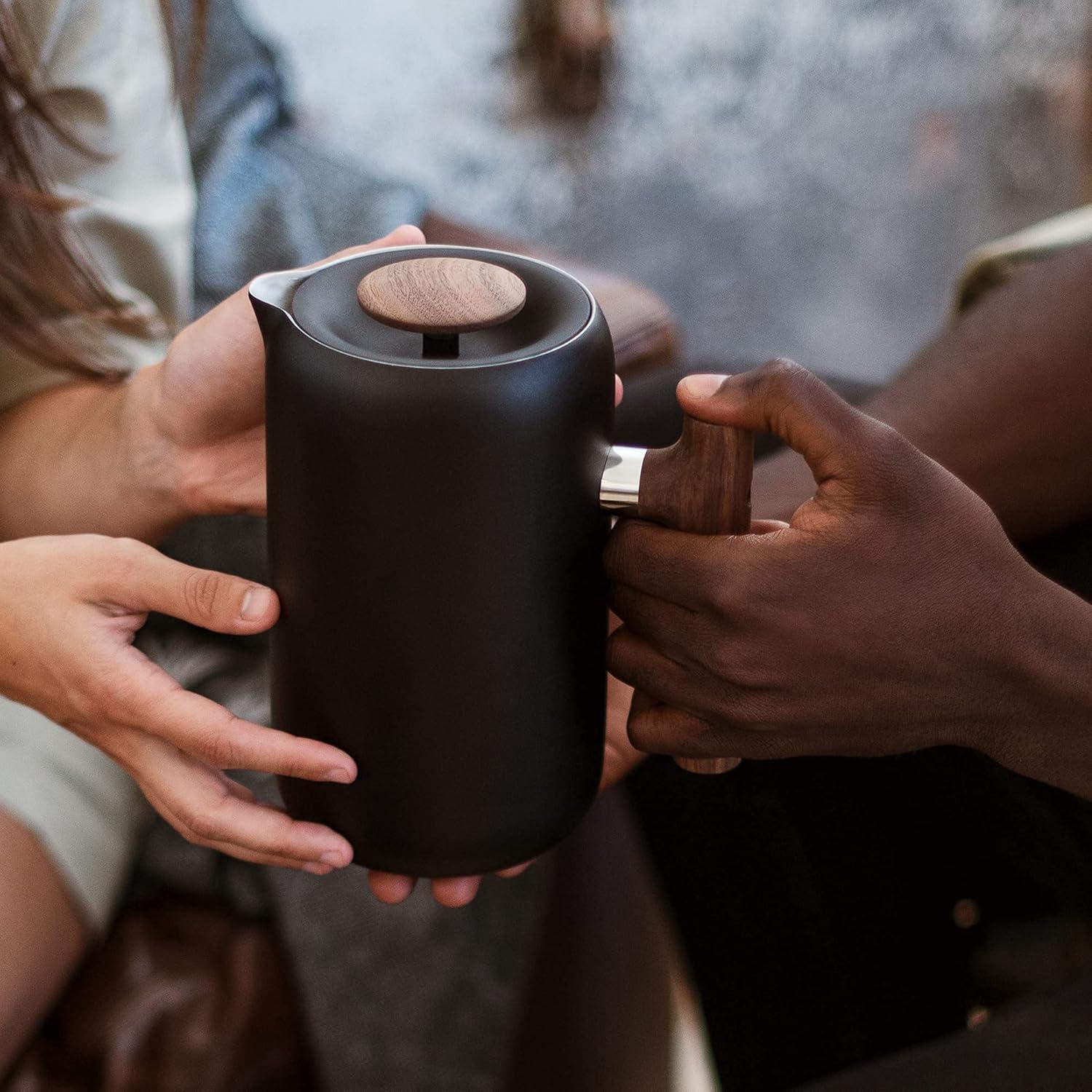 Matte Black and Walnut Insulated French Press Coffee Maker