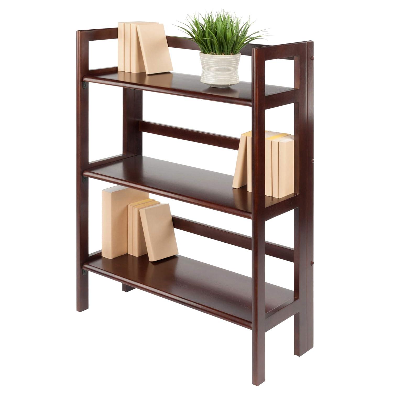 38.54" Terry Folding Bookshelf Walnut - Winsome: Solid Beech Wood, Mid-Century Modern, 3 Fixed Shelves