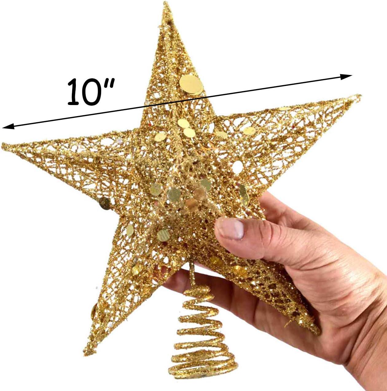 10'' Gold Metal Star Christmas Tree Topper with LED Lights