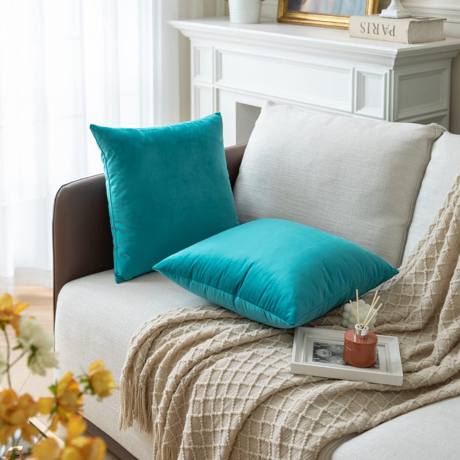 Toptie Set of 2 Velvet Pillow Covers 18" x 18", Throw Cushion Case for Sofa Bedroom (Beige)