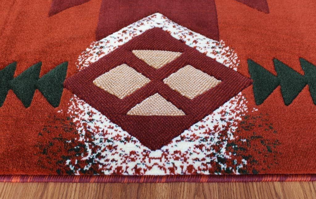 Rust and Green Geometric Synthetic 5' x 7' Area Rug