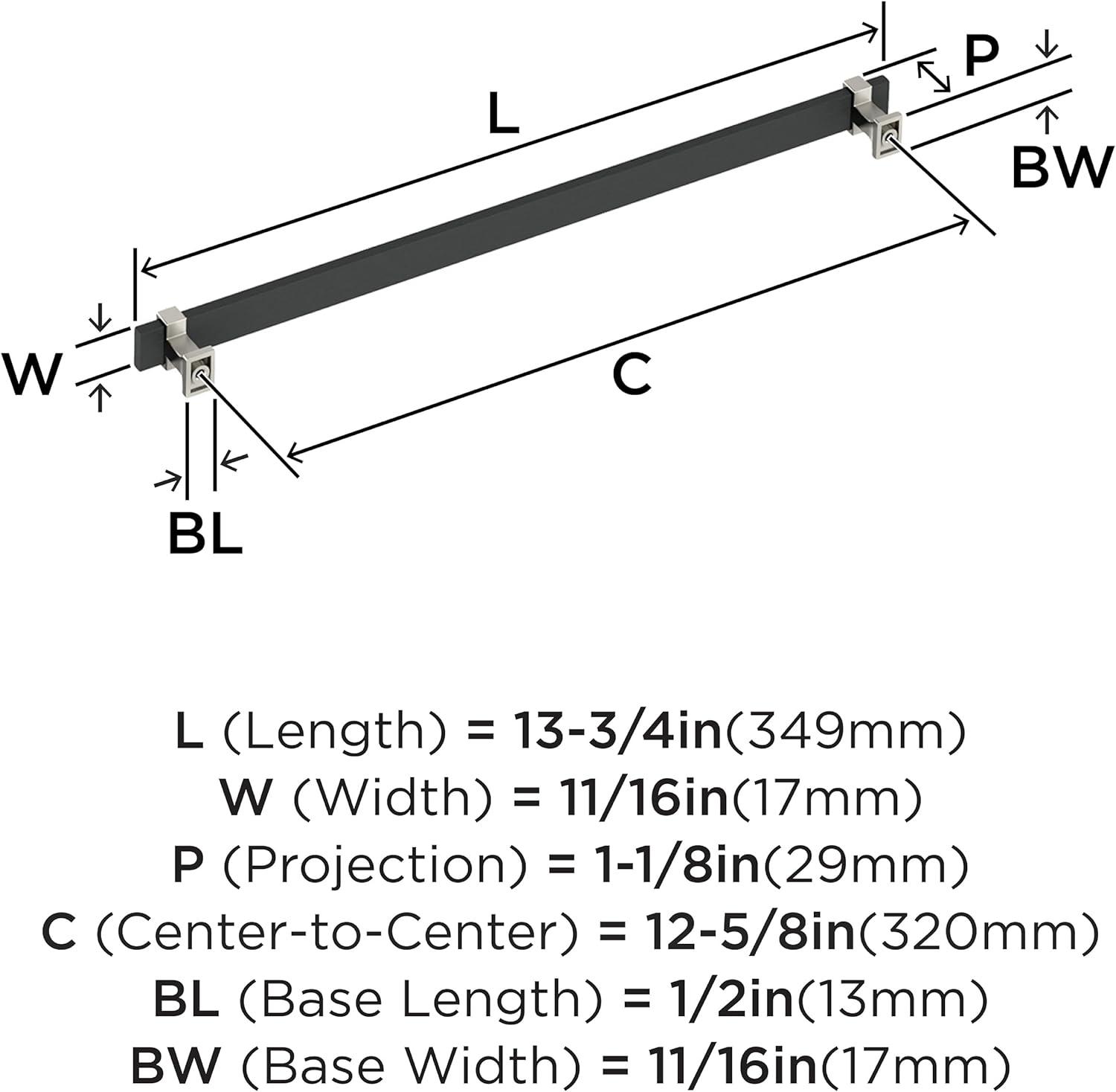 Amerock Overton 12-5/8 inch (320mm) Center-to-Center Brushed Matte Black/Satin Nickel Cabinet Pull