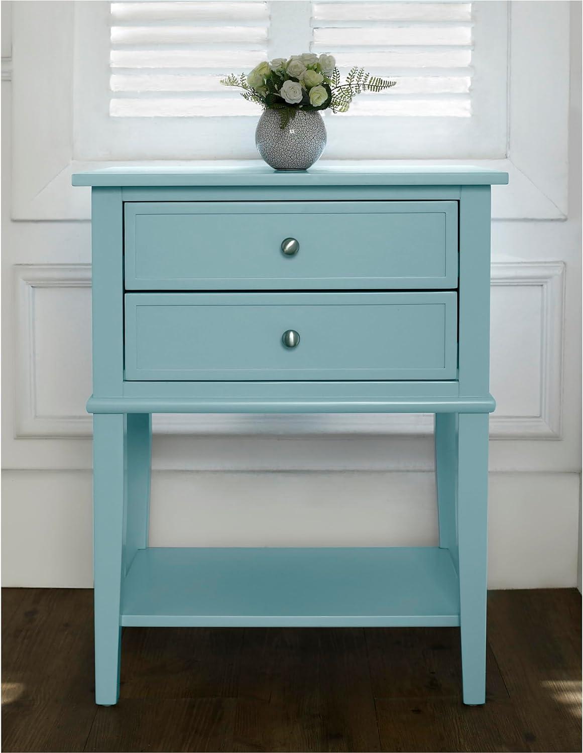 Franklin Blue Wood 2-Drawer Accent Table with Lower Shelf