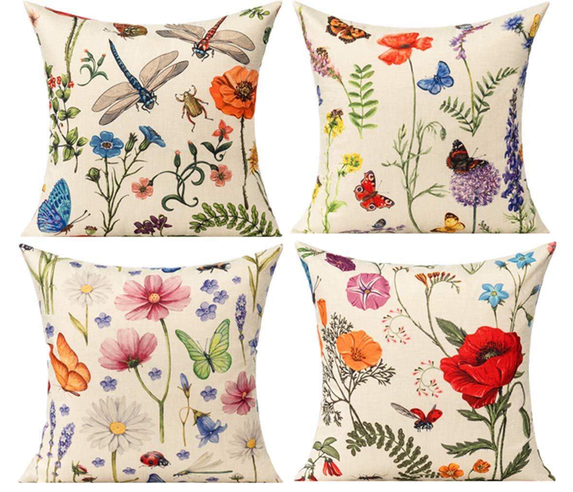 All Smiles Outdoor Patio Throw Pillow Covers 20x20 Set of 4 Spring Summer Garden Flowers Farmhouse Décor Outside Furniture Bench Chair Decorative Cushion Cases for Swing Deep Seat Bed Couch Sofa