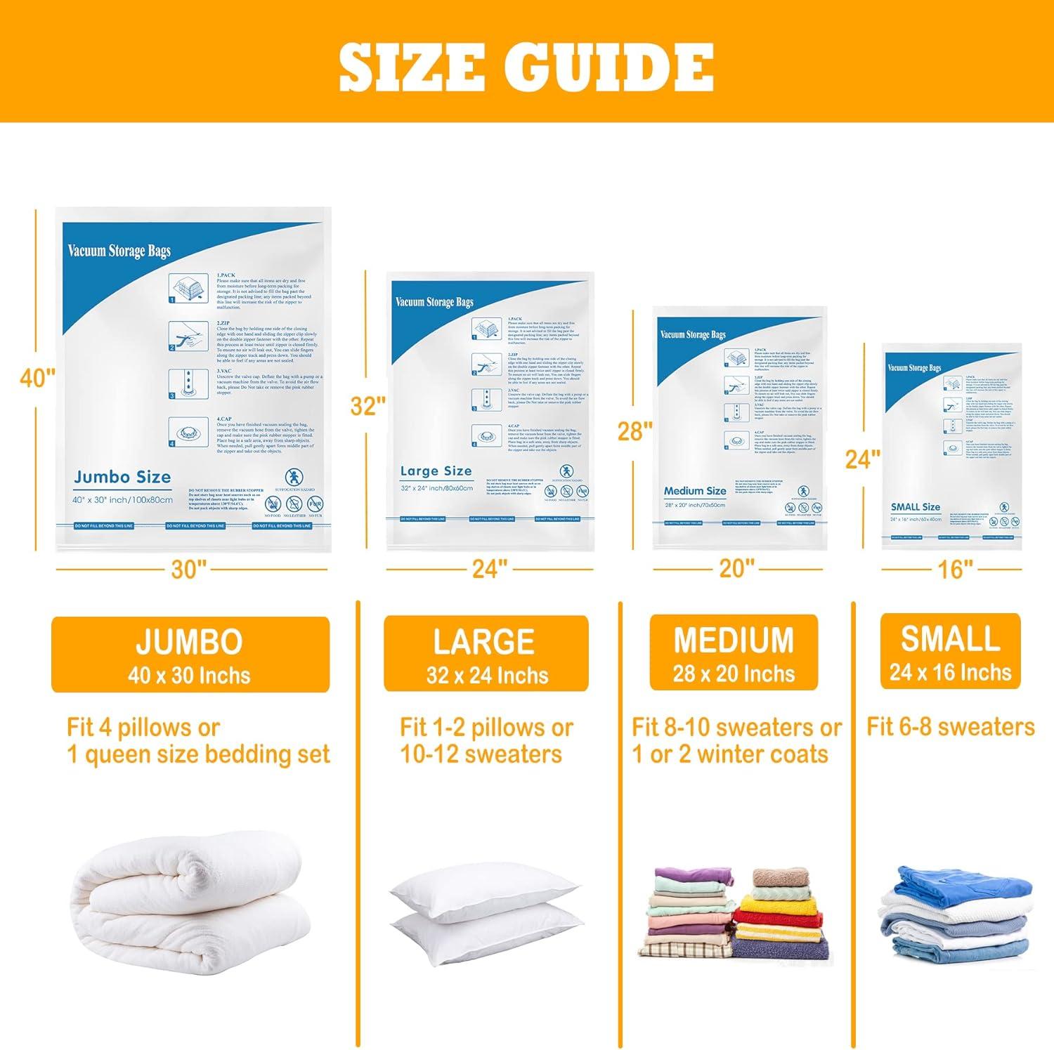 Vacuum Storage Bags 8 Combo (3 Jumbo/3Large/2 Medium), Space Saver Sealer Bags, Airtight Compression Bags for Clothes, Pillows, Comforters, Blankets, Bedding