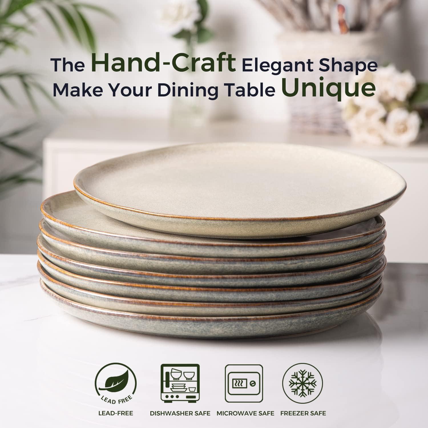 Handmade Reactive Glaze Stoneware Plates Set of 6 - Beautifully Crafted, Sturdy and Rustic Ceramic Plates for Dessert, Salad, and More - Unique Design with Raised Edge - Stackable and Easy to Handle