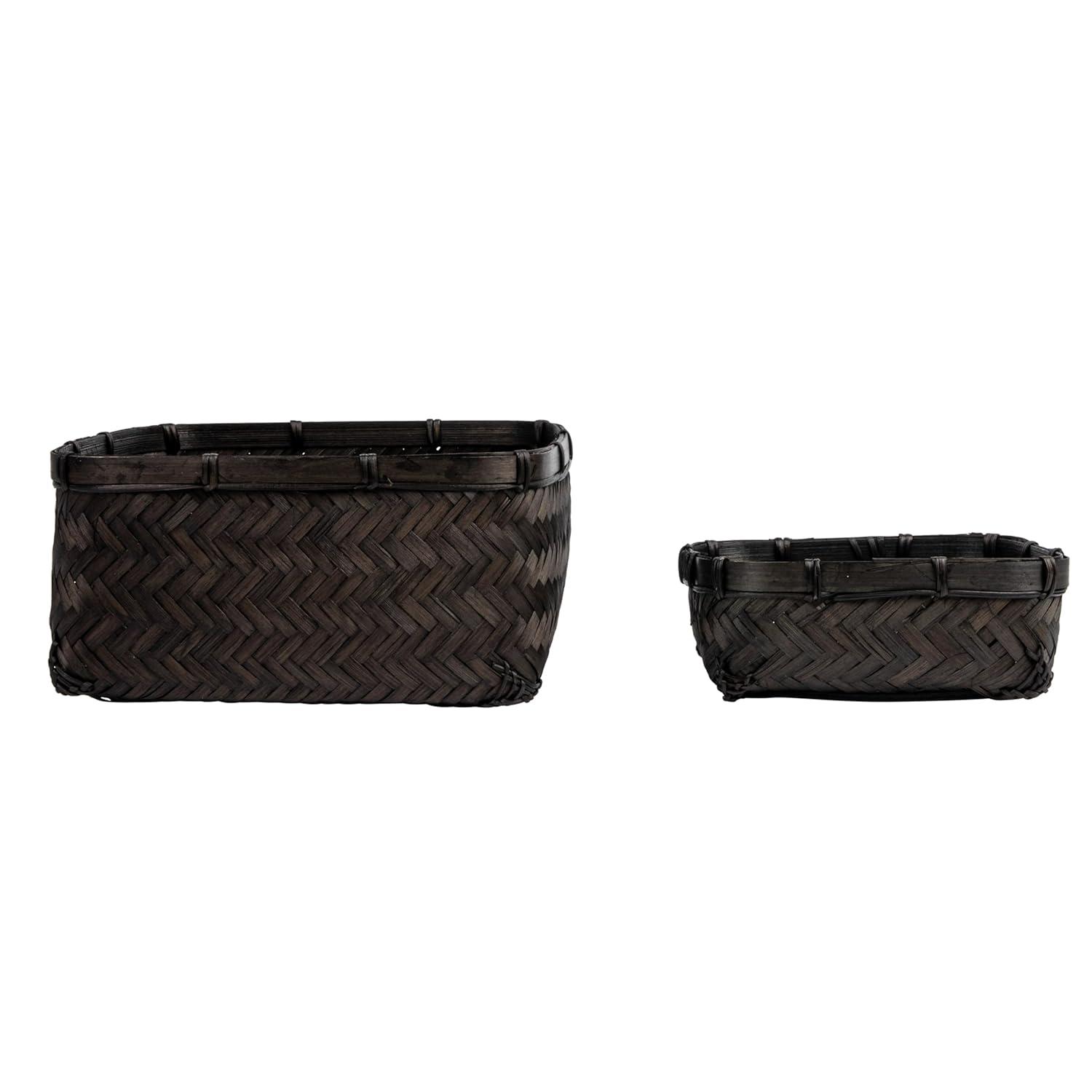 Bloomingville Bamboo & Water Hyacinth Baskets, Black, Set of 2