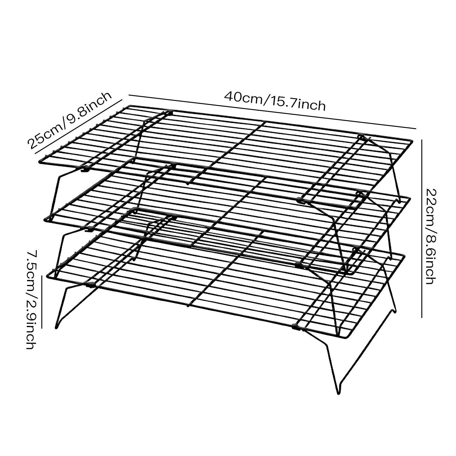 Duslogis Stainless Steel Baking Rack 3-Tier Stackable Cooling Rack Set for Baking Cooking Grilling - 15.7” x 9.8” - Black