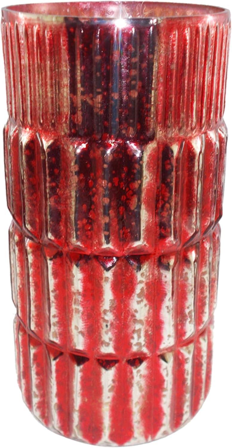 Red Mercury Glass Vase with Ribbed Design, 12-inch