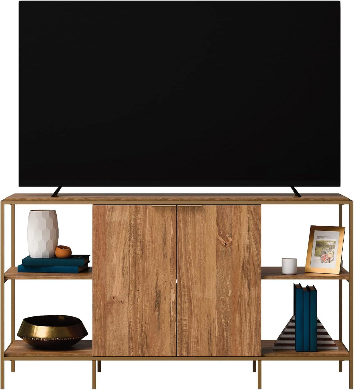 Sindoori Mango and Gold Modern TV Stand with Adjustable Shelf