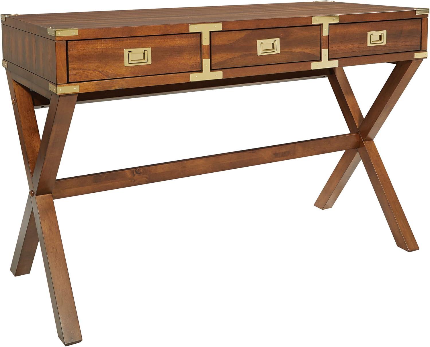 Wellington Toasted Wheat Wood Writing Desk with USB Port and Storage Drawers