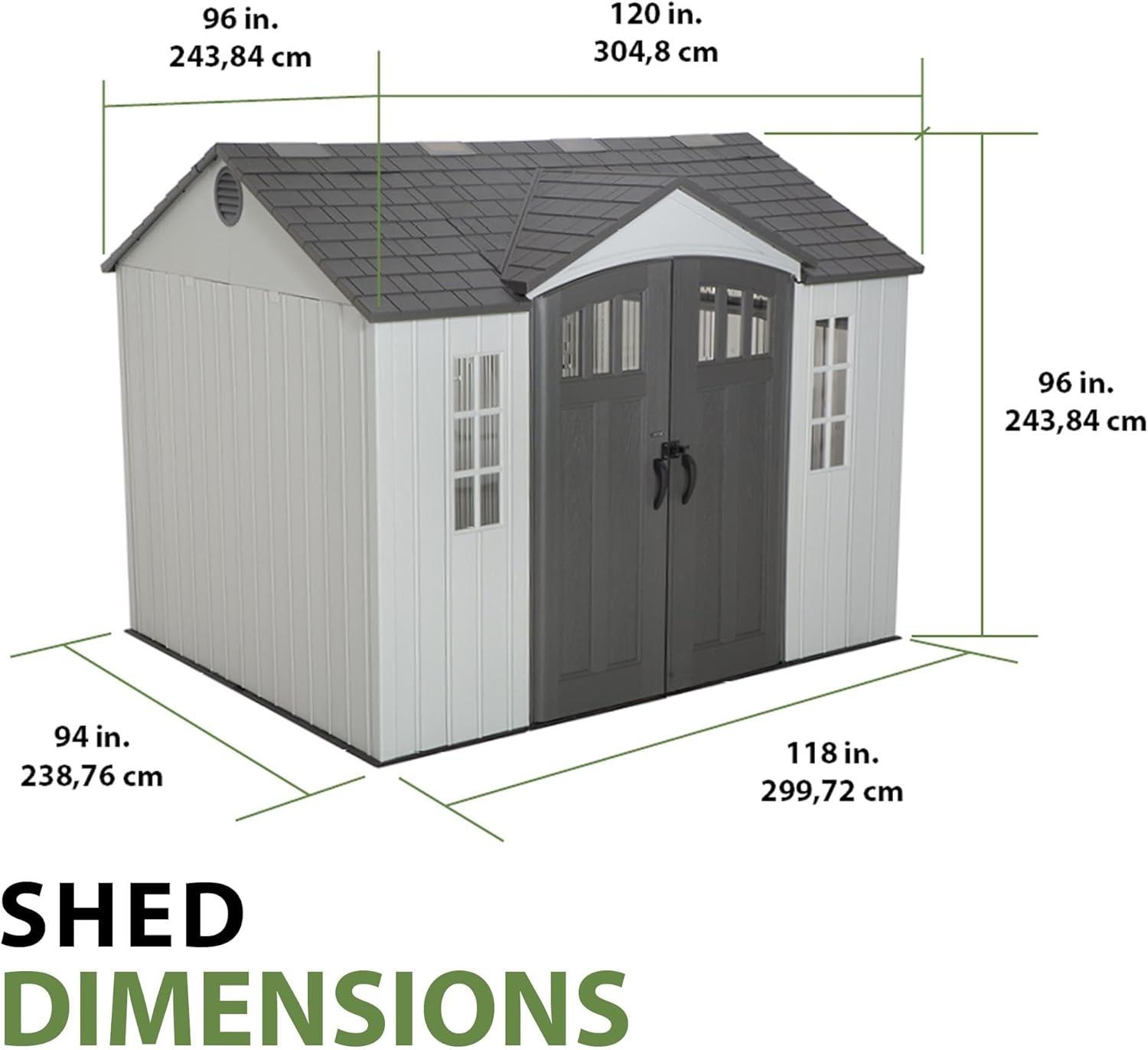 Lifetime Polyethylene Storage Shed, 71.25 sq. ft.,10 ft. x 8 ft. x 8 ft., Gray (60243)